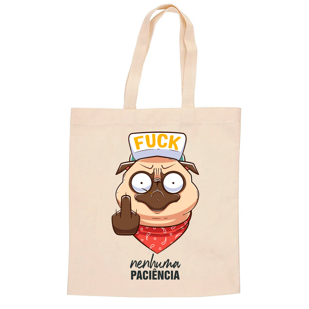 Ecobag Pug Nenhuma Paciência | Sacola Ecológica Estampada - Imagem 3