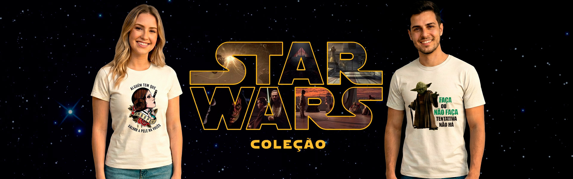 Coleção de Camisetas Masculinas e Baby Looks Femininas Star Wars Coleção de Camisetas Masculinas e Baby Looks Femininas Star Wars